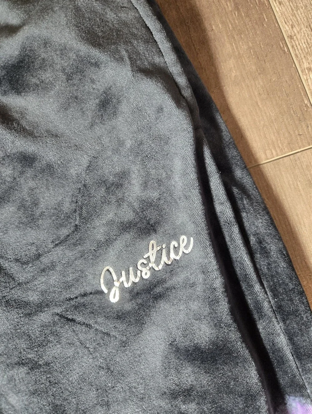 Justice Girls' Black & Purple Tie-Dye Velour Joggers Size Large 12/14 EUC